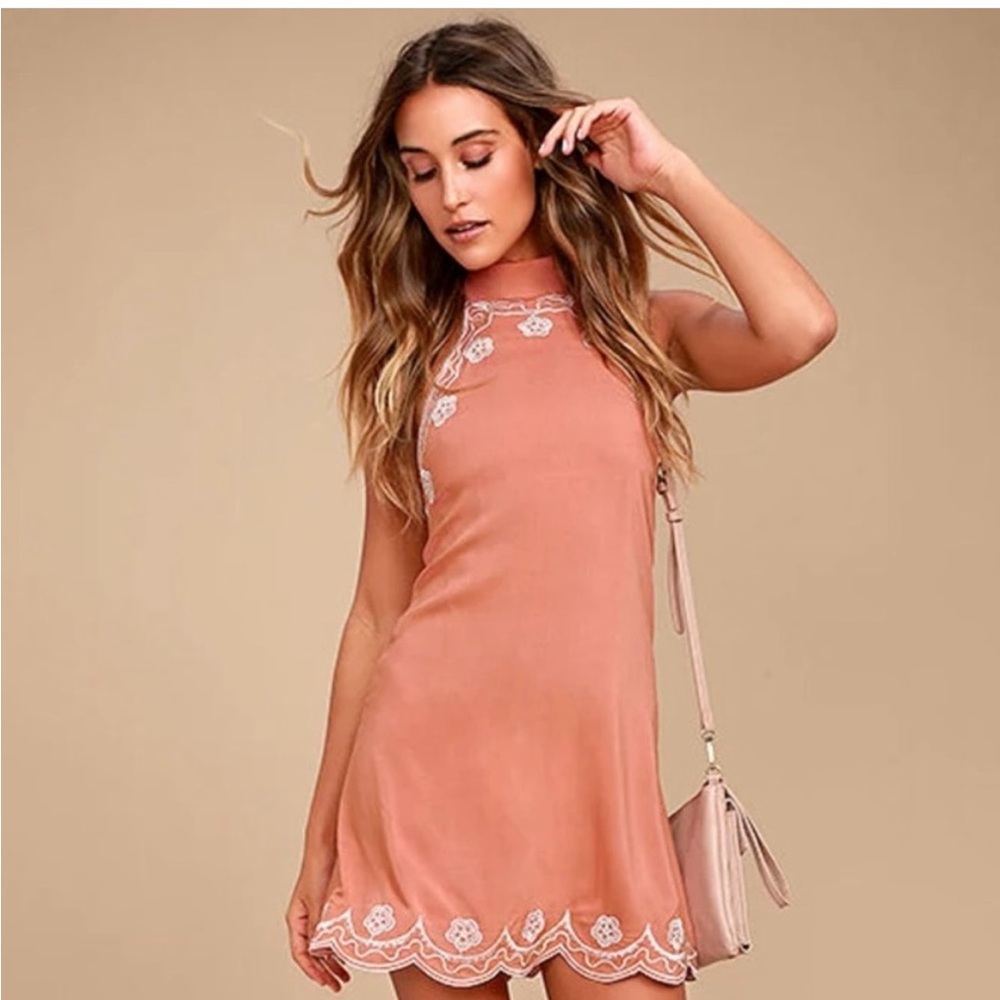 Lulu's Pink Sleeveless Sheath Mini Dress Mock Neck